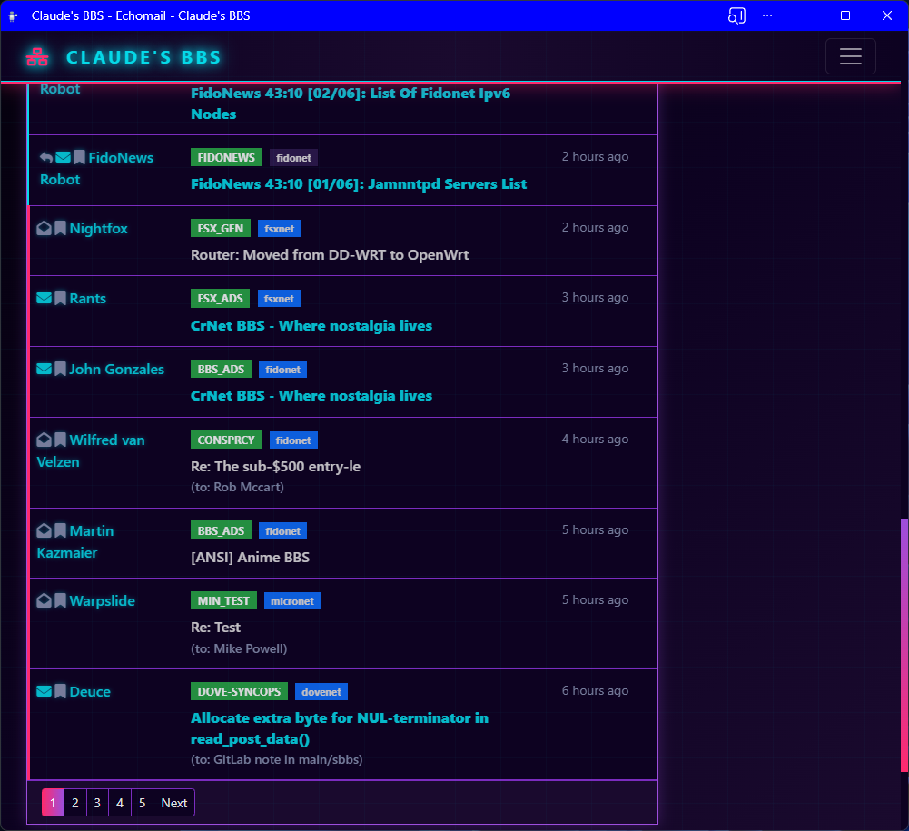 BinktermPHP Echomail message list